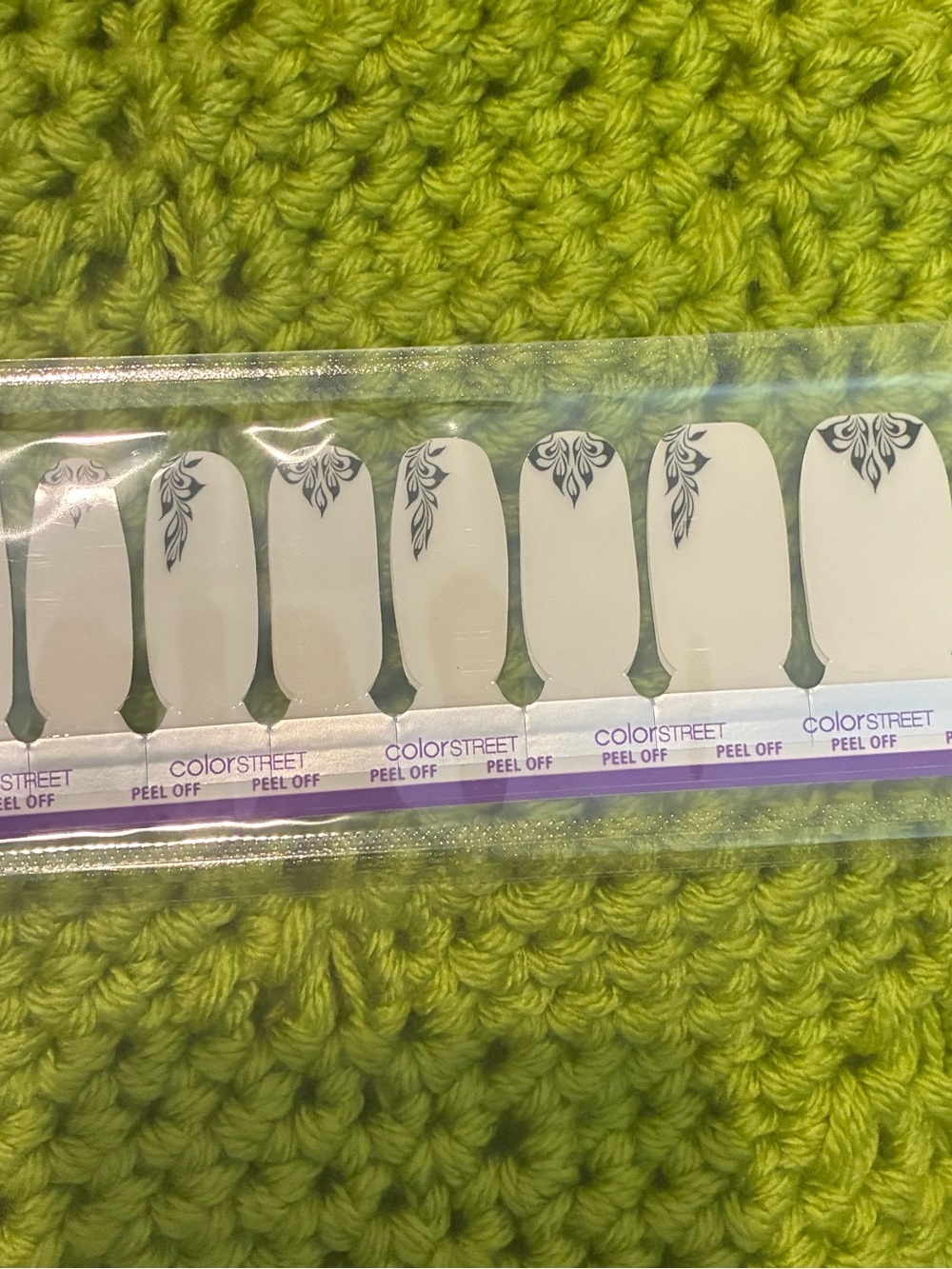 Color Street White Nail Strips with Black Leaf Accent
